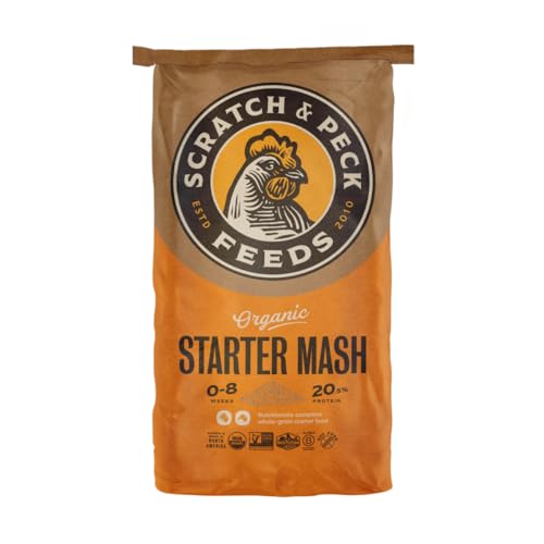 Scratch and Peck Feeds | Starter Mash for Chickens & Ducks | 25 lb Bag | 20.5% Protein, Corn & Soy Free, Fermentable Grains, Certified Organic & Non-GMO Project Verified, Complete Nutrition - size: 25 Pound (Pack of 1), style: Starter Feed