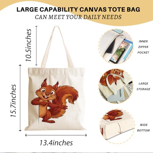 Cartoon Canvas Tote Bag, Gifts for Women Men Birthday Christmas Reusable Tote Shoulder Bag for Grocery Shopping 01 - color: Squirrel 467
