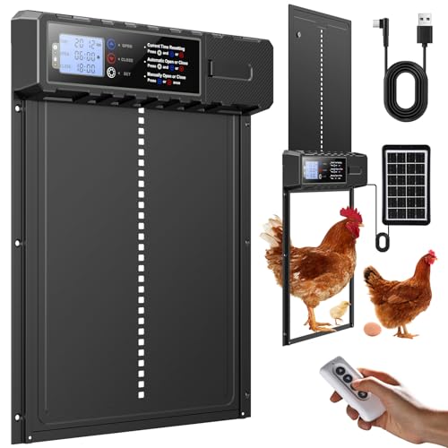Automatic Chicken Coop Door Solar Powered XL Chicken Door 3 Modes | Aluminum Alloy, USB-C Charging, XL Large Opening 10.8x14.2in Timer Remote Manual Anti-Pinch Safety Waterproof IP65 - Black - color: Black