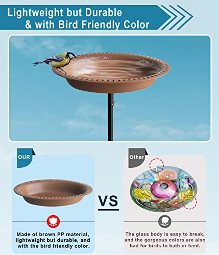 Koutemie Bird Bath for Outside 1-¼ Gallon Detachable, Deep Brown, 29 Inch | Hummingbird Baths Feeders for Outdoors, Garden Freestanding Birdbath & Birdfeeder Bowl with Metal Stake for Garden Patio Yard - color: Brown