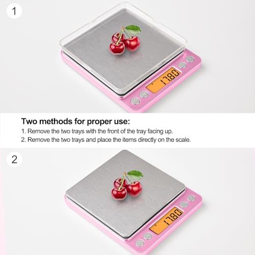 0.01g High Precision Kitchen Food Scale, Diyife 500g Portable Digital Scale | with LCD Display, Tare, Multifunctional Gram Scale Weight for Cooking, Baking, Jewelry, 2 Tray, Batteries Included, Pink - color: Pink