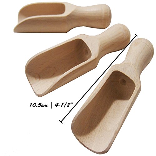 3pcs Multipurpose Wooden Scoops - Wood Salt and Spice Scoops - Rustic Bath Salt Scoop - Wooden Seed Scoop - 4" / 10cm Natural Beech Wood - size: 4" / 10cm