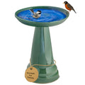 Birds Choice Ohio Stoneware Pedestal Bird Bath | 22in x 17in | Green | Weather-Resistant Glazed Ceramic Clay, Stable Locking Top, Suits Outdoor Gardens and Patios - color: Summer Green