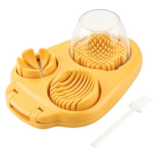 3 in 1 Boiled Egg Slicer, 3 Slice Modes Chopper Cutter with Brush, Manual Egg Slicer Steel Wire Dicer for Hard Boiled Eggs, Kitchen Gadget for Soft Fruit Butter, Labor Saving (Yellow) - color: Yellow