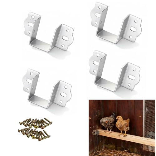 4Pcs Chicken Coop Roost Brackets, Metal Perch Mount for Chicken Coop, Heavy Duty Roost Bar Brackets for 2x3 Lumber, Come with Screws