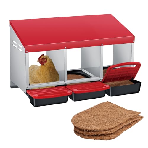 Chicken Nesting Box 3-Compartment Roll-Out with Pull-Out Trays, Egg Nesting Boxes for Hens, Chicken Coop Laying Box,Easy Wall Mounting with Metal Legs - color: Nesting Box Pads, size: 3 holes