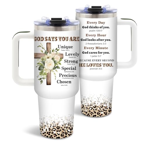 DUUV Christian Tumbler 40oz, Insulated Christian Gifts for Women | Bible Verse Tumbler Leakproof, Inspirational Gift for Women Christians, Christmas Birthday Gift for Mom Sister, 1 Pack - color: Christian Flowers