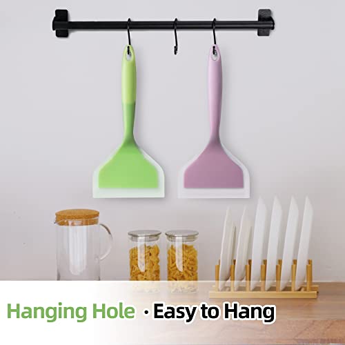 2 Pack Silicone Pancakes Spatula,Wide Pancakes Spatula Turner for Eggs Fish Pizza and Steak Shovel Omelette Spatulas for Nonstick Cookware,Heat Resistant Kitchen Flipper Spatulas for Cooking (GP) - color: Green and Pink