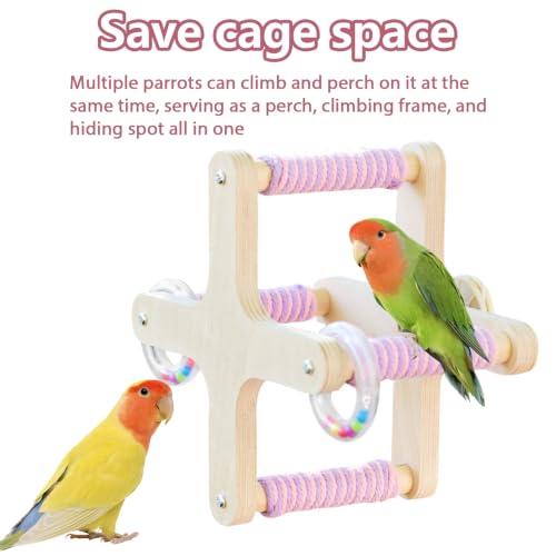 Rotating Bird Toy,Parakeet Cage Accessories (Cross-Shape) | Wooden Stand Bird Perch Cross Shaped Spinning Windmill-Interactive Toy - color: Cross-Shape