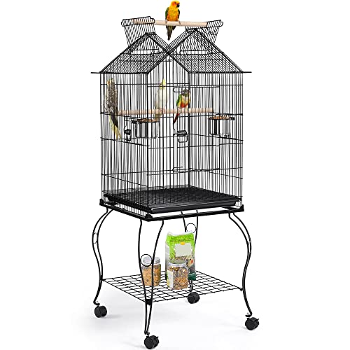 Yaheetech 57" Open Top Bird Cage with Detachable Rolling Stand & Storage Shelf, Parrot Cage for Cockatiels, Quaker, Conures, Caique & Small to Medium Parrots