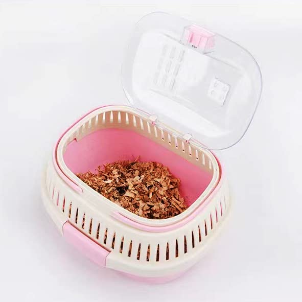 Pink Travel Small Animals Hamster Hedgehog Guinea Pig Cage Carrier for Hamsters Hedgehogs Ferret Bird Parrot Guinea Pig Travel Carrier Cage with Handle Breathable Small Animal Guinea Pig Cage Carrier - color: Pink
