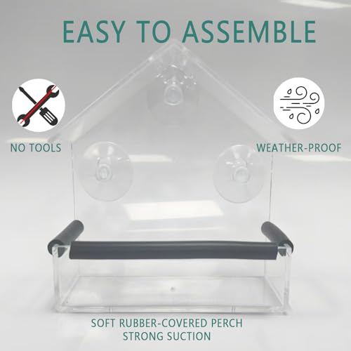 Window Bird Feeder with Strong Suction Cups (Small House) | Fixed Seed Tray, Transparent Acrylic Birdfeeder for Outdoor, for Wild & Pet Bird Watching Love - style: Small House