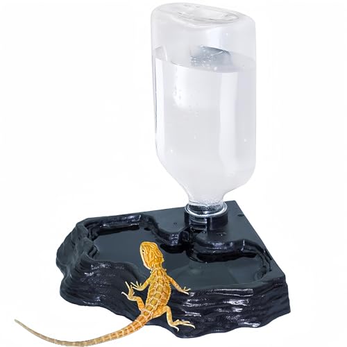 Lizard Bearded Dragon Water Bowl Dish Automatic Dispenser,17oz,Black | 17oz Terrarium Tank Reptile Food Bowl,Water Feeder Automatic Dispenser Feeding,Geckos Lizards Turtle Bearded Dragons - color: Black