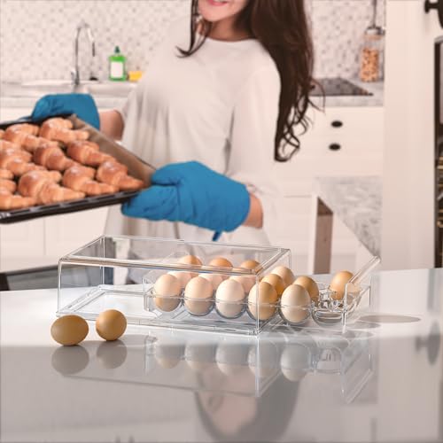 Egg Storage for Refrigerator, Stackable 18 Egg Holder for Fridge, BPA Free Refrigerator Organizer Bins, Transparent Egg Dispenser - style: Modern