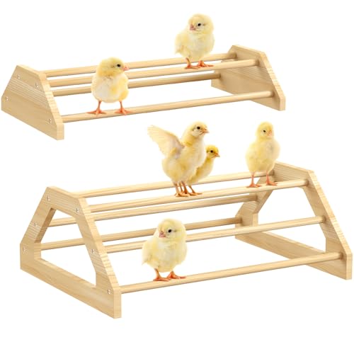 Pawaboo Chick Perch, 2 Pack Wooden Chicken Roosting Bars | Large & Small 2 Sizes, Chick Perches Toy for Coop and Brooder, Chicken Roosts and Perches Stand, For Chicks Ducklings Quails - color: Wood