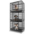 Homey Pet 37 Inch Three Tiers Stackable Dog Crates for Medium Dogs | Indestructible Heavy Duty Dog Crate Cage with Lockable Wheels, Removable Tray, Opent Top, Escape Proof Locks, Bowls - size: 37"L - 3 Tiers