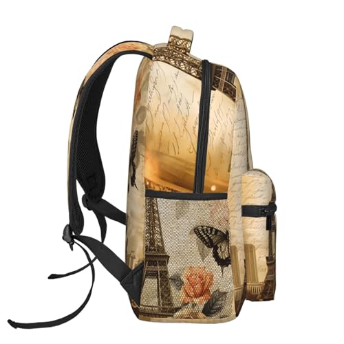 Vintage Paris Casual Backpack, Lightweight Laptop Bag Daypack, Eiffel Tower and Butterfly Backpacks for Women Men Teens Students, Retro Polyester Bookbag Gifts for School Work Travel Hiking - color: Paris
