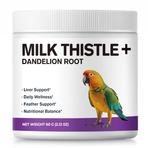 Milk Thistle & Dandelion Root for Birds, Bird Wellness Powder | 800 mg Milk Thistle & 200 mg Dandelion Root per Scoop for Parrots, Pigeons & Pet Birds, 60 g