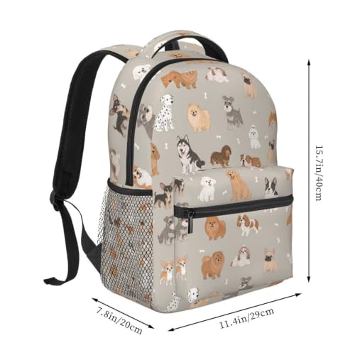 Fiokroo Cute Dogs Animal Backpack School Bag For Students Teens Men Women Laptop Backpacks Travel Daypack Bag With Multiple Pockets - color: Cute Dogs（grey）