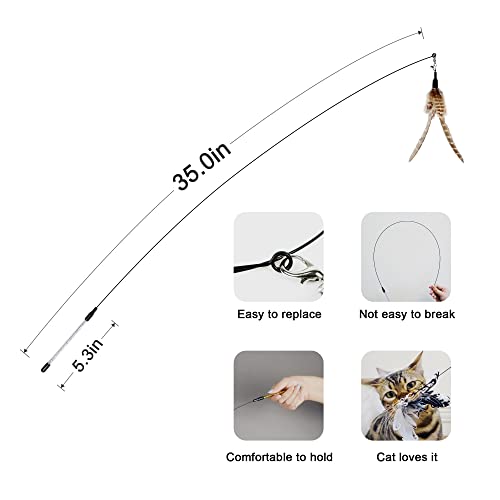 TTcat Cat Wand Toys,Interactive Bird Simulation Toy Set,Fishing Pole,35'' Flexible Steel Wire and 4Pcs Feather Refills,Teaser Toys for Indoor Cat and Kitten.
