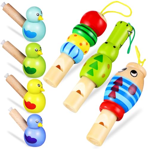 Garneck 7 Pcs Wooden Whistle Set: Cute Bird Animal Whistles for Kids Toddler Colorful Music Noisemakers for Birthday Party Classroom Rhythm Activity props