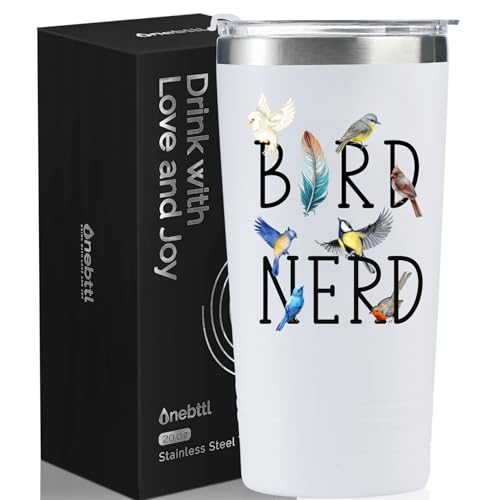 Onebttl Bird Watching Tumbler for Lovers & Watchers, 20oz Stainless Steel Insulated With Lid & Straw, Gift Card & Box Included, Birthday Present, White - Bird Nerd - color: Bird Nerd - White