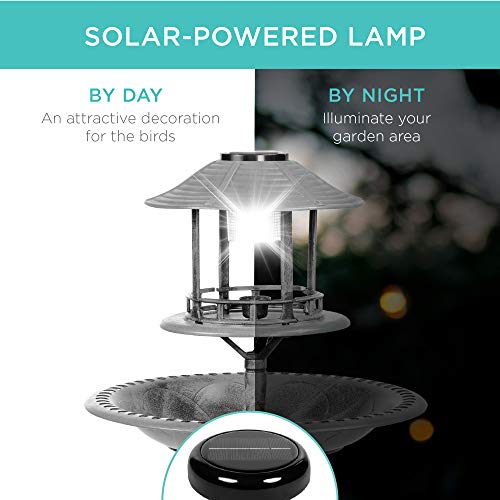 Best Choice Products Solar Outdoor Bird Bath Vintage Resin Pedestal Fountain Decoration for Yard, Garden w/Planter Base, Feeder, Decorative Bird Cage, Fillable Stand - Stone - color: Stone