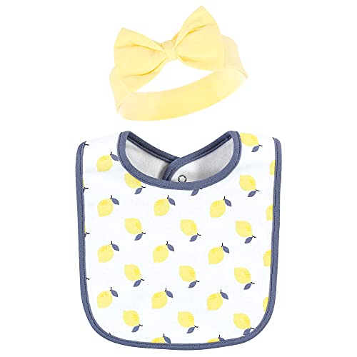 Hudson Baby Unisex Baby Cotton Bib and Headband Set - color: Navy Lemon, size: One Size