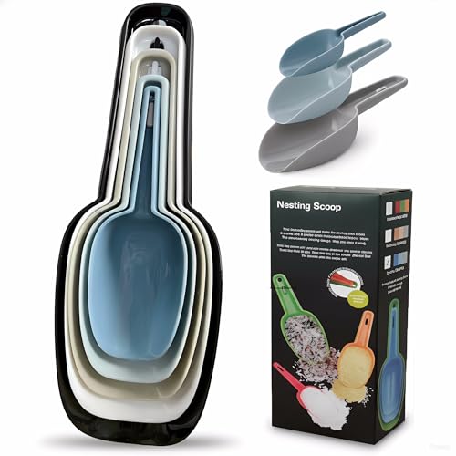 Ice Cube Scoop Plastic Set of 5, Plastic Measuring Scoops for Dry Goods, Ice Cubes & Coffee Beans, Measure Scoops for Canisters, Plastic Scoops for Dog Food BPA-Free, Stackable for Easy Storage - size: Pack of 5