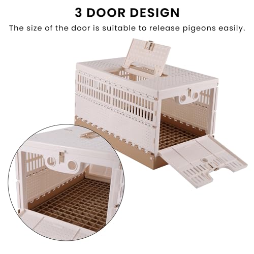 Plastic Foldable Pigeon Cage with Handle, M, Three Doors | Portable Bird Travel Carrier Cage, Pigeon Cage Pairing Cage, Pigeon Nest Box Easy to Clean for Training Release Competition - size: 16.9"L x 11.0"W x 9.4"H