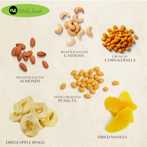 NUT CRAVINGS - Dried Fruit & Mixed Nuts Basket (6 Assortments of 4 oz) | in Green Box Food Arrangement 1.5 lb, Healthy Snack Care Package, Kosher - style: Variety Bags (6 Assortment)