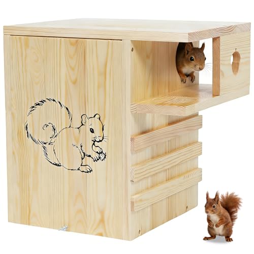 Extra Large Squirrel House for Outside, Squirrel Box with Predator Guard | Pine Wood Squirrel Nesting Box Outdoor, with Exterior Porch, Suitable for Squirrel Families and Chipmunks, Easy to Assemble - size: Extra Large: 11"wide