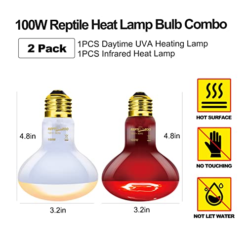 REPTI ZOO 100W Reptile Heat Lamp Bulbs Combo, Upgraded 2 Pack Day & Night Basking Spot Light, UVA Daylight Heating Lamp & Infrared Heat Lamp for Reptiles & Amphibians - style: Style 2