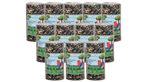 JCs Wildlife Wild Bird Blend Seed Cylinder with Hole, Sunflower Safflower Pecans Peanuts Bird Food for Outside Feeders, Cardinals Woodpeckers Chickadees Nuthatches, Made in the USA, 1.5 lb, 12 Pack - size: 12 Cylinders