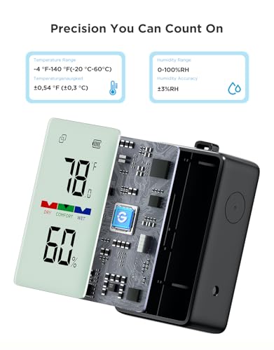 GoveeLife 2-in-1 Indoor Outdoor Thermo-Hygrometer, with IP65 Waterproof | Digital Display, 197ft Buletooth Range, Notification Alert, 2 Years Data Storage Export, for Home, Camping, Patio, Greenhouse