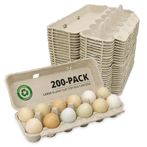 Stromberg's Large Blank Flat Top Chicken Egg Cartons, Perfect for Personalization, Eco-Friendly and Biodegradable, Made From Recycled Materials, Ideal for Farmers and Crafters, 200 Pack - size: 200