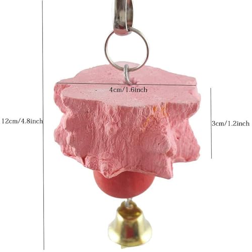 6PCS Bird Grinding Beak Calcium Stone with Bell Rat Mineral Lava Block Trimming Teeth Chewing Toys for Chinchilla Bunny Budgie Cockatiel Parakeet Parrot(Random Delivery of Color)
