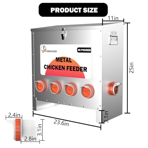 Metal Chicken Feeder Large Capacity 85lbs Automatic Metal Rat Proof Chicken Feeders No Waster Weatherproof Poultry Feeder for Chickens, Geese, Ducks, Turkeys, Quails (10-Port) - style: 85lb Feeder with 10 Ports