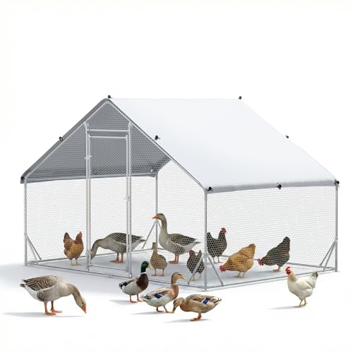 Large Chicken Coop Metal Chicken Runs for Yard 10X6.7X6.5 ft Chicken Coop with Cover Gallinero para Gallinas Heavy Duty Chicken Cage Rabbit Duck Quail Coop Lockable Door with Waterproof Anti-UV Cover - size: 118.1"L x 118.1"W x 78.7"H