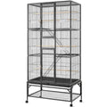 Large Bird Cage & Parakeet Cage, 69" Parrot Flight Cage with Rolling Stand | 0.4" bar spacing, 3-tier aviary, 12 doors, removable mesh shelf, 6 feeders, ideal cockatiel cage & budgie cage