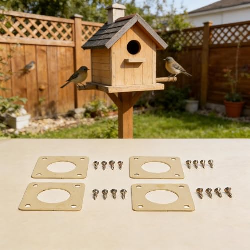 4 Pack Metal Birdhouse Entrance Protector with 1-1/8 Inch Holes, Rust-Resistant Golden Guard for Nest Safety Against Predators, Includes 16 Screws for Easy Installation(11/8Inch)