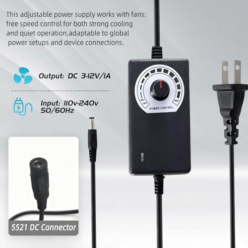 2 Pack 140mm×25mm DIY Variable Speed Cooling Fan with 110V-240V AC Plug Power Adapter - Quiet 20-35dB Fans for Biltong Box Reptile Aquarium DVR PlayStation Xbox Cabinet Ventilation