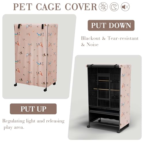 Tchvt Ultra Blackout Birdcage Cover, Max Light Blocking for Night Fright | Good Night,210D Oxford, Breathable, Machine Washable, Zipper Panel, Fits 19-38" Tall Cages,Calming Dark for Birds,Bird Design - color: Bird Designs, size: M-26x19x40 inch