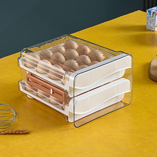 Sooyee Egg Holder for Fridge,2 Drawers 32 Eggs Organizer for Refrigerator,Space-Saving Egg Container, Clear Acrliy 2-Tier Egg Tray Storage for Kitchen - size: 32 Capacity