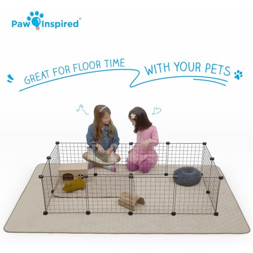 Paw Inspired 80x50 Inch Playpen Mat, Fleece Cage Liner, Beige | Super Absorbent, Waterproof Non-Slip Bottom, Play Pen Pad for Dogs, Rabbits, Guinea Pigs, Hamsters, Small Animals, Pets - color: Tan