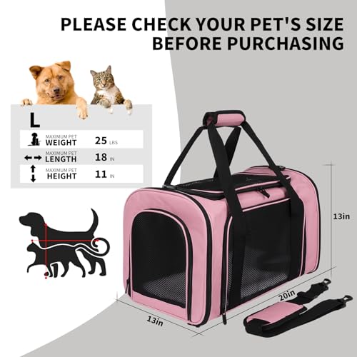 Carriers Soft-Sided Pet Carrier Pink for Medium Large Cats Dogs Undertake 35Lbs,Ventilated Mesh Windows,Top Load Cat Carrier with Airline Approved(X-Large,Pink) - color: pink, size: 20.0"L x 13.0"W x 13.0"H