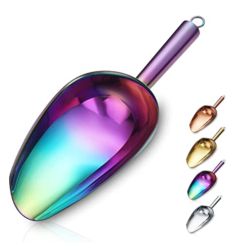 Berglander Stainless Steel Rainbow Ice Scoop 6 OZ, Titanium Colorful Plating Metal Ice Scooper For Ice Maker Multipurpose For Candy Wedding Kitchen Bar Party Pet Animal Dog Food Scoop Beach Shovel - color: 3. Rainbow