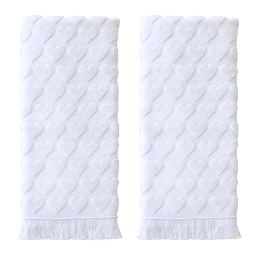 SKL Home Valentine's Day Heart Jacquard 100% Cotton 2pc Hand Towel Set, Decorative for Bath/Kitchen/Bar & Gift, White - color: Heart Jacquard, White