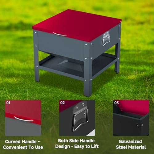 Automatic Chicken and Duck Feeder, 80 LBS Capacity Metal Chicken Feeder, Weatherproof Outdoor Gravity Feeding Barrel, No-Waste Feeder for Backyard Flock (Red) - color: Red