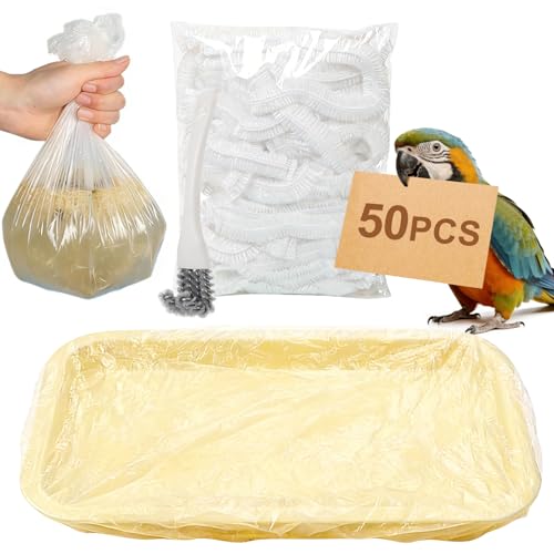Disposable Bird Cage Liner Bags, 17X12.6 Inches, 0.6 Mil, 50 Pack | Plastic Leak-Proof, Includes Cage Cleaning Brush, For Parrots, Rabbits, Guinea Pigs - size: 17x12.6 inches